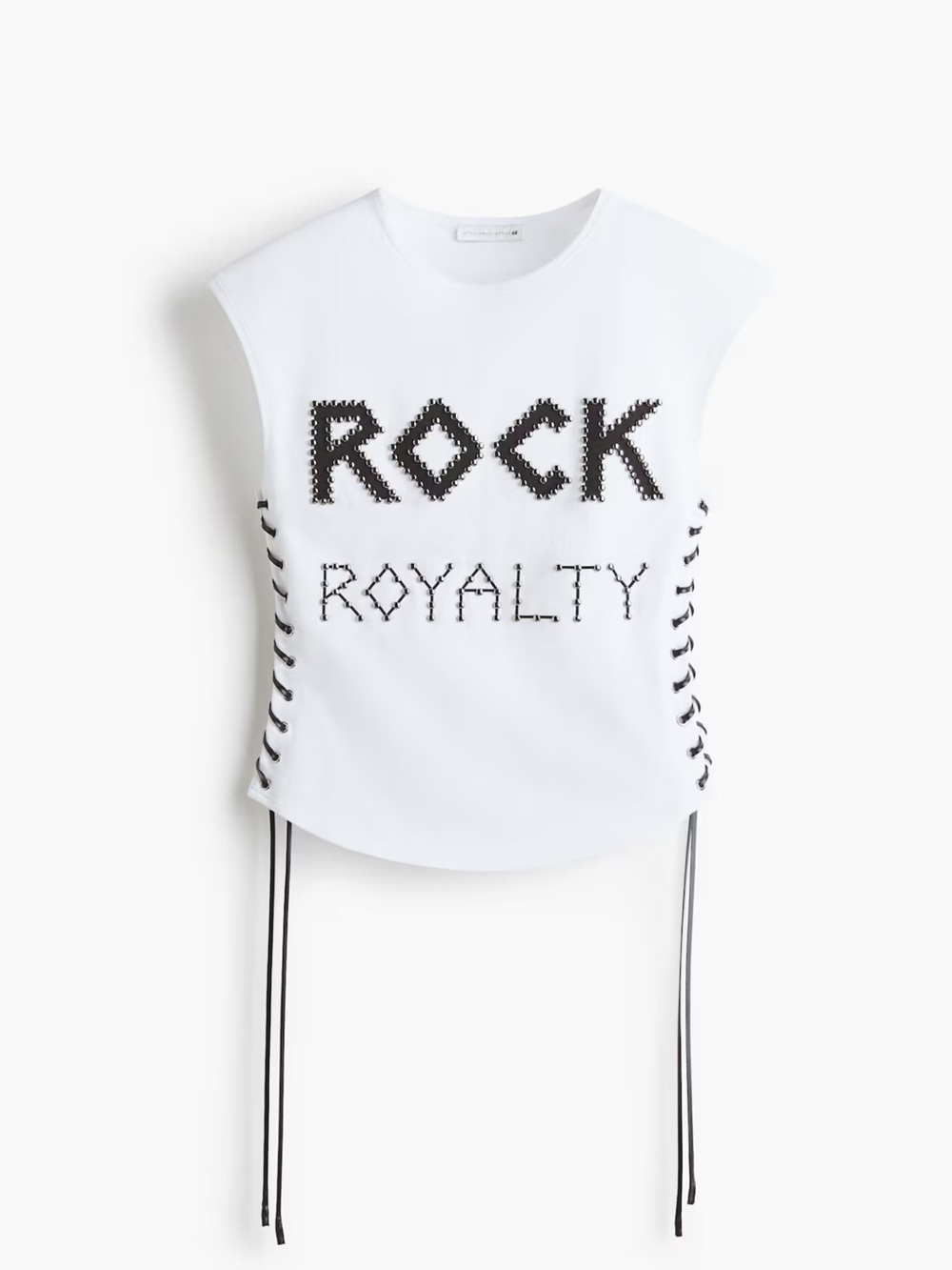 H&M Stella McCartney Lace Up Studded top White Top with Black 'ROCK ROYALTY'